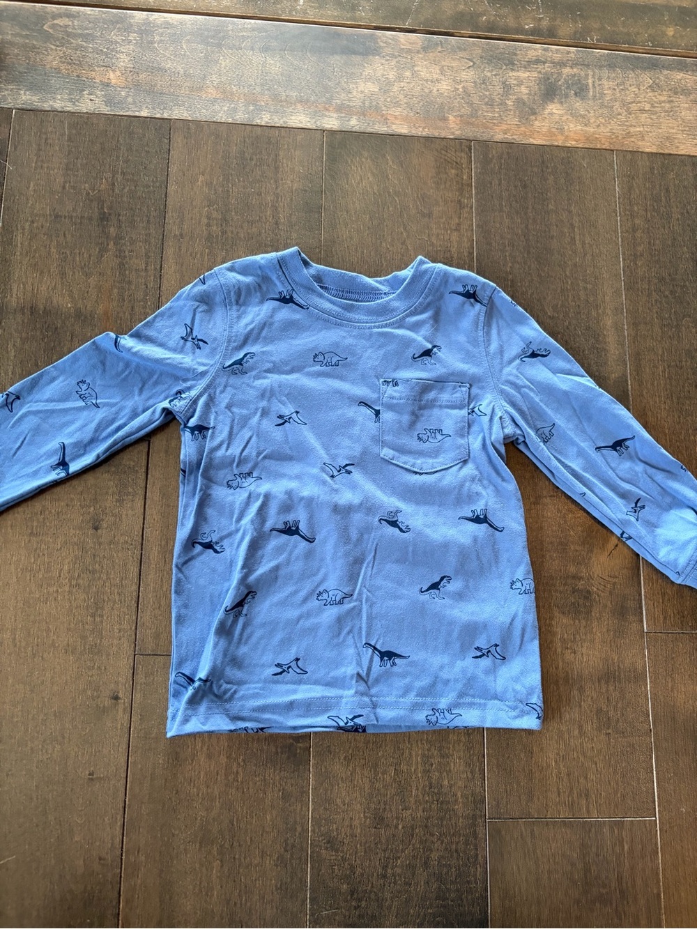 Carter's Light Blue Long-Sleeve Dino Print Pocket Tee